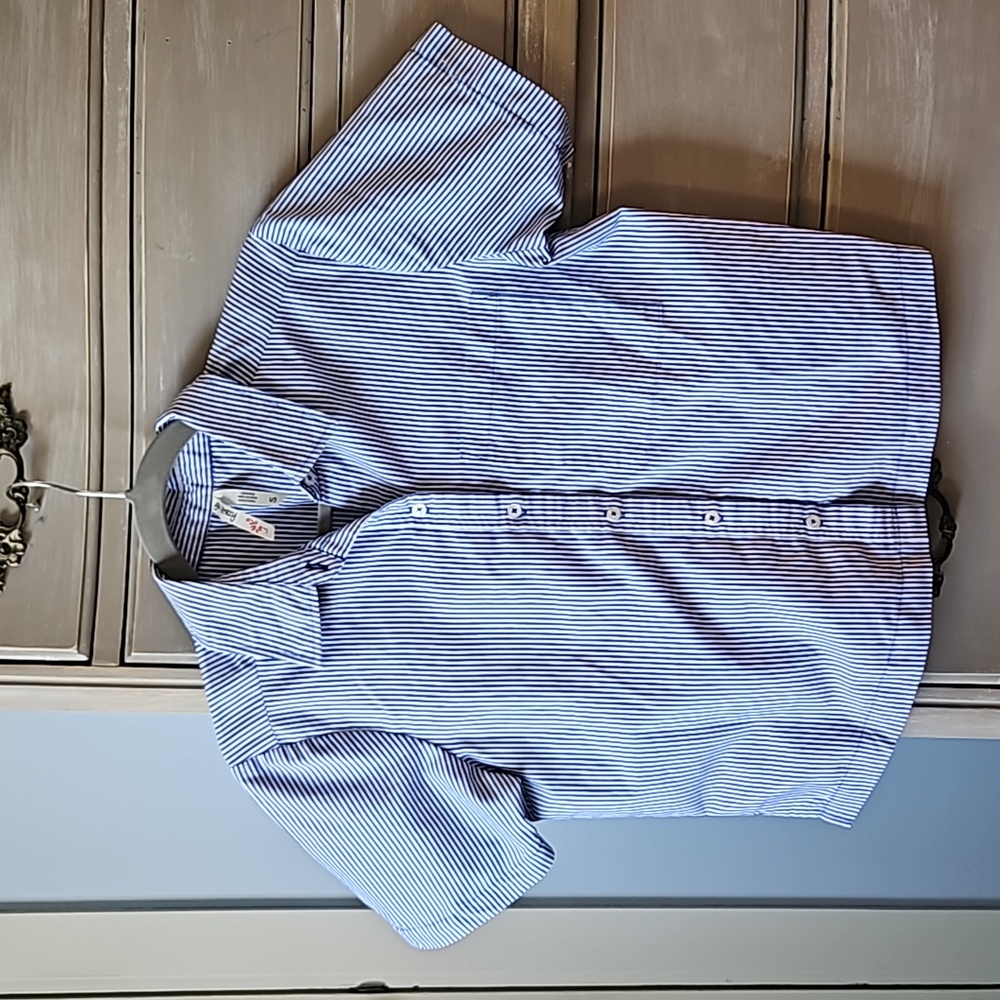 Blue and white striped cropped button down